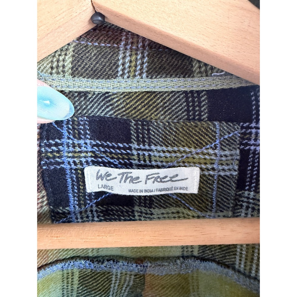 We The Free Plaid Oversized Flannel Shirt Green Yellow Large - Picture 3 of 5